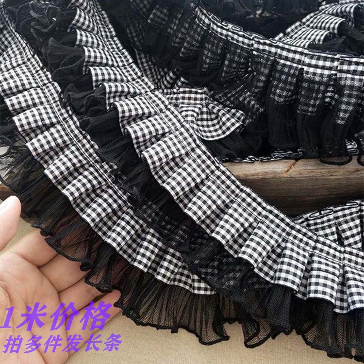 Lace Trim Plaid DIY Accessories Lace Flower Clothing Decoration Ruffle Edge Wide Lace Pleated Tulle Lace