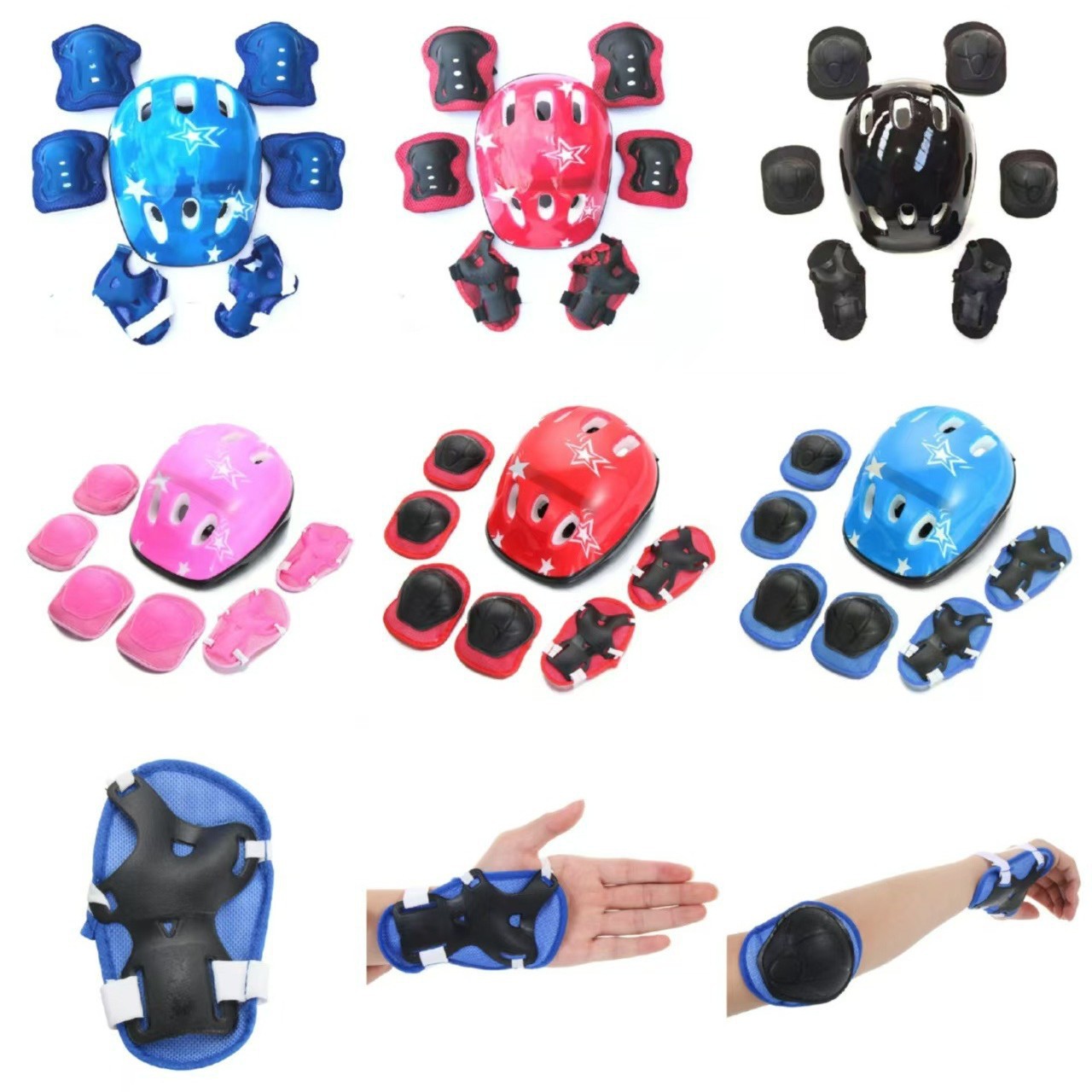 Children's Adjustable Helmet Bicycle Skateboard Skates Helmet Protectors 7 Pieces Cheap