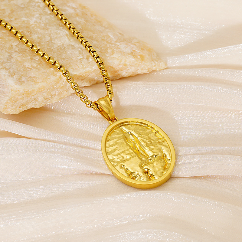 クロスボーダーヨーロッパとアメリカのファッションステンレス鋼ラウンドペンダント 18 K ゴールド誇張聖母マリアネックレス男性と女性の卸売|undefined