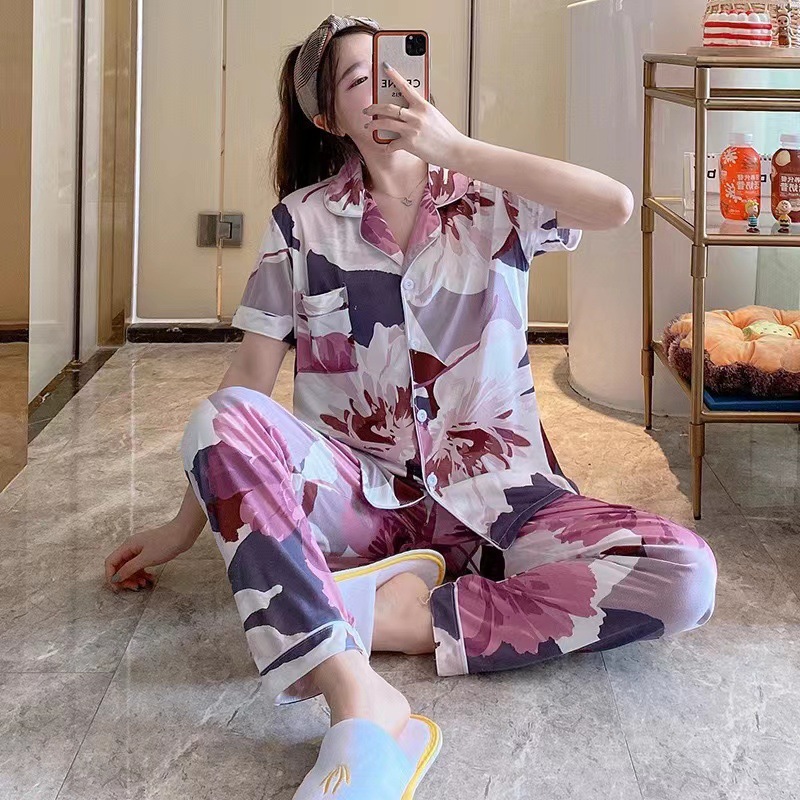 2025 primavera y verano pijamas de mujer pantalones de manga corta en un nuevo cardián casual suelto se puede usar en el hogar conjunto de ropa