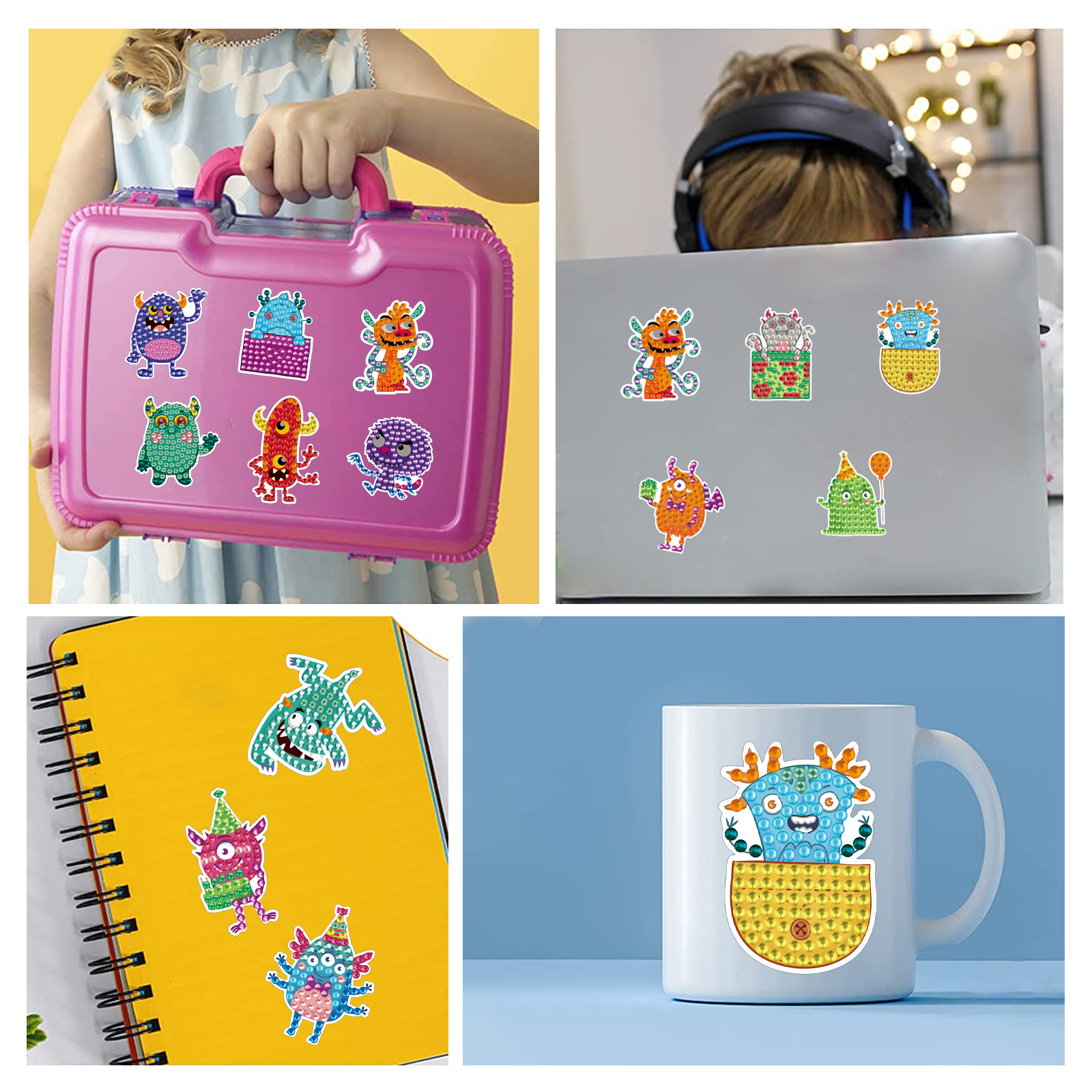 Pequeños monstruos de dibujos animados más vendidos dibujos de diamantes hechos a mano diy aleatoriamente pegatinas de mampostería pegatinas de pared pegatinas de juguetes pegatinas llenas de diamantes