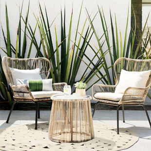 Outdoor Rattan Table and Chair Combination Villa Leisure Balcony Rattan Chair Three-Piece Set Small Coffee Table Courtyard Garden Tea Table Chair