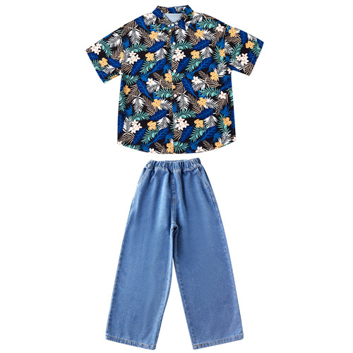 Street dance children's trendy clothing boys hip-hop hiphop retro Hong Kong style shirt suit girls drum performance clothing summer