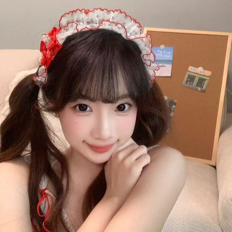 甜妹日系可爱红色蝴蝶结蕾丝边发箍甜美少女心百搭新款洛丽塔发饰|undefined