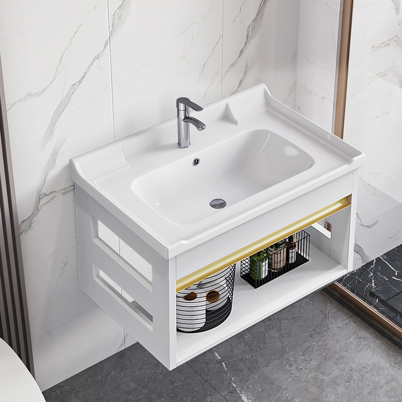 Montado en la pared balcón lavabo gabinete combinación pared-montado lavabo hogar pequeño apartamento baño colgante gabinete superficie placa cerámica