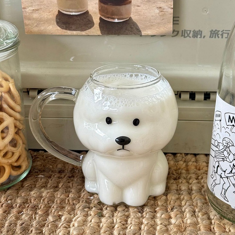 Inswind Cute Bear Glass, tazas de cachorro domésticas, tazas de café de oficina de gran capacidad, regalo de cumpleaños