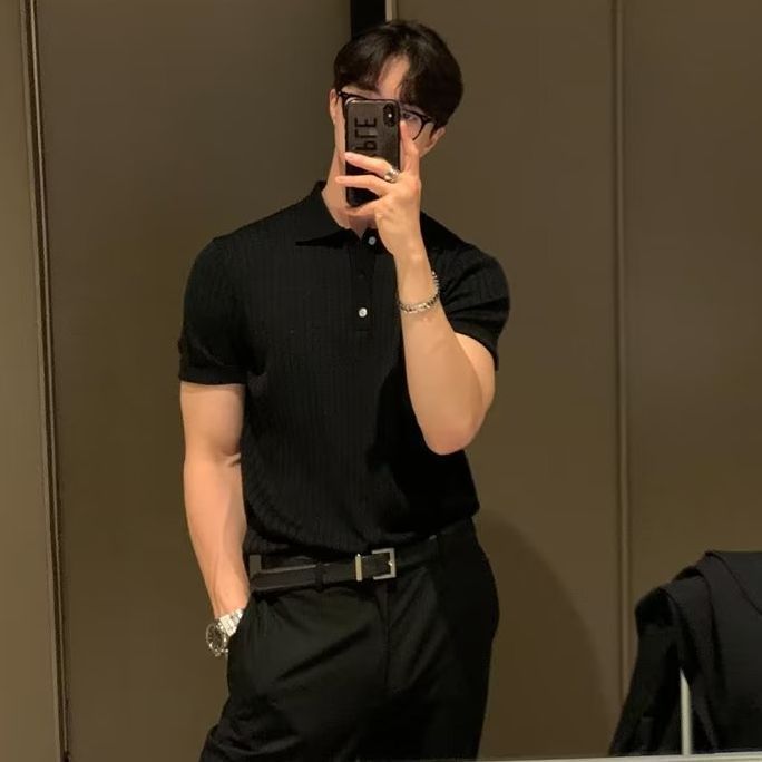 Verano nuevo estilo ligero cocido camisa POLO hombres estilo coreano delgado solapa color sólido casual camiseta de punto comercio exterior transfronterizo al por mayor