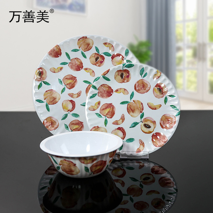 Wanshan melamine three-piece tableware simple creative outdoor light plate dishes camping picnic carrying Resin paper plate