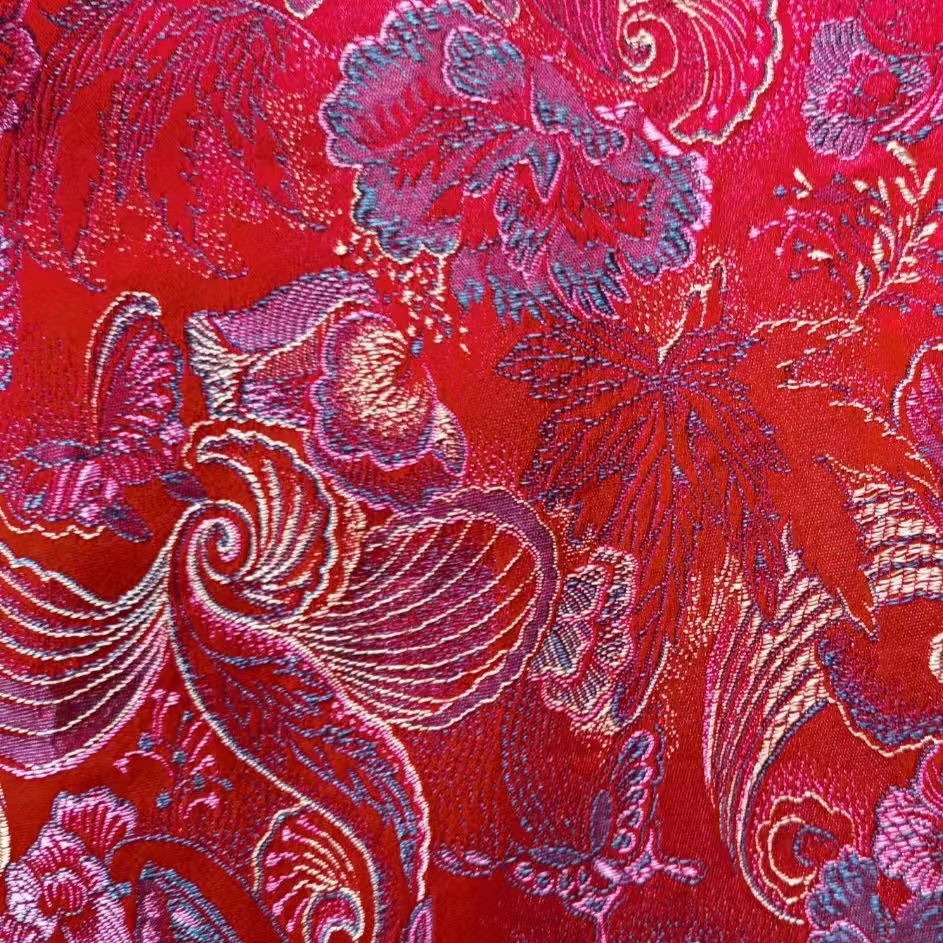 国风仿三五蝴蝶花丝绸织锦缎面料复合双胶裱80克底纸提花中国风