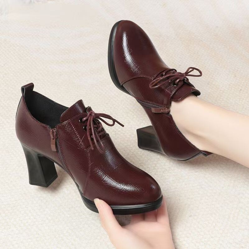 Spring and Autumn New Women's Chunky Heel Shoes Comfortable European and American Fashion Mother Square Dance Lace-up British Style Korean Style Single Shoes Spring and Autumn New Women's Chunky Heel Shoes Comfortable European and American Fashion Mother Square Dance Lace-up British Style Korean Style Single Shoes