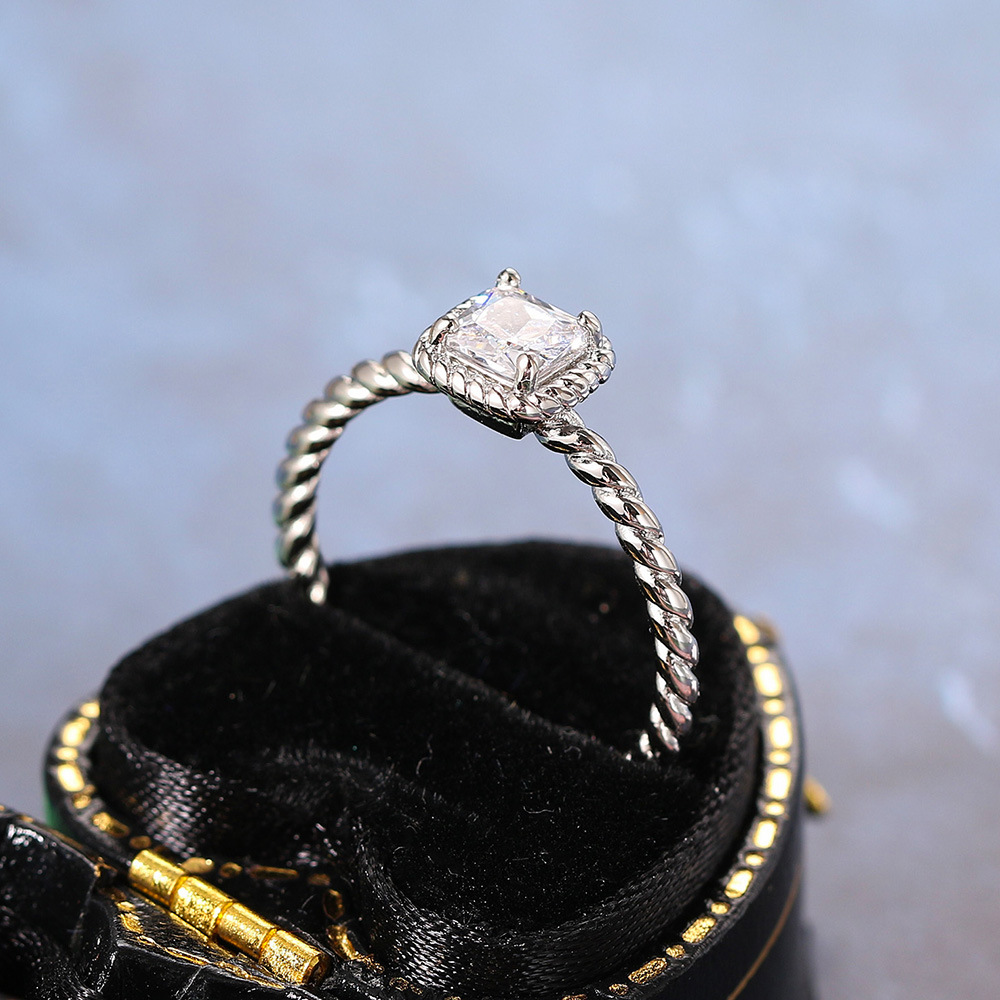 Glam Square Copper Plating Inlay Zircon Rings 1 Piece