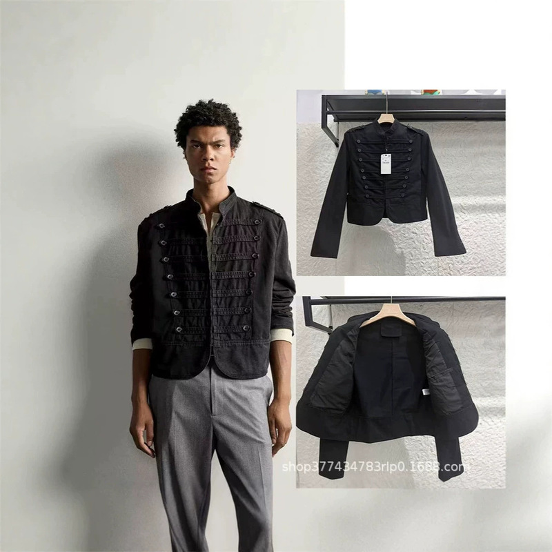 Men's 2-Color Napoleon-Style Button-Decorated Shorts and Denim Jacket 6987334 0 Napoleon Jacket