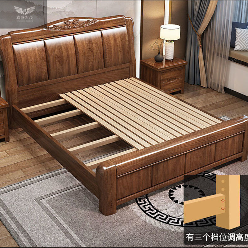 Nuevo estilo chino cama doble queen dormitorio principal 1.5m almacenamiento económico moderno simple cama de matrimonio cama de madera sólida de nuez 1.8m