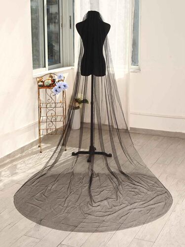 Halloween black long single-layer plain chiffon Amazon long American net head veil photography long trailing head veil