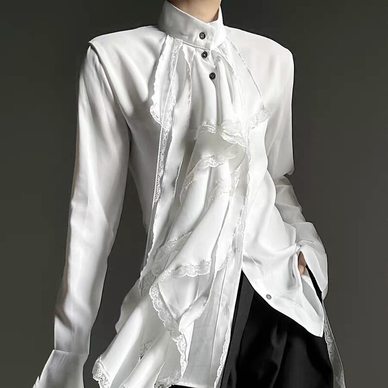 2026 New Style Dark Japanese Retro Palace-Style Shirt with High-End Design and Ruffled Edges 2026 New Style Dark Japanese Retro Palace-Style Shirt with High-End Design and Ruffled Edges