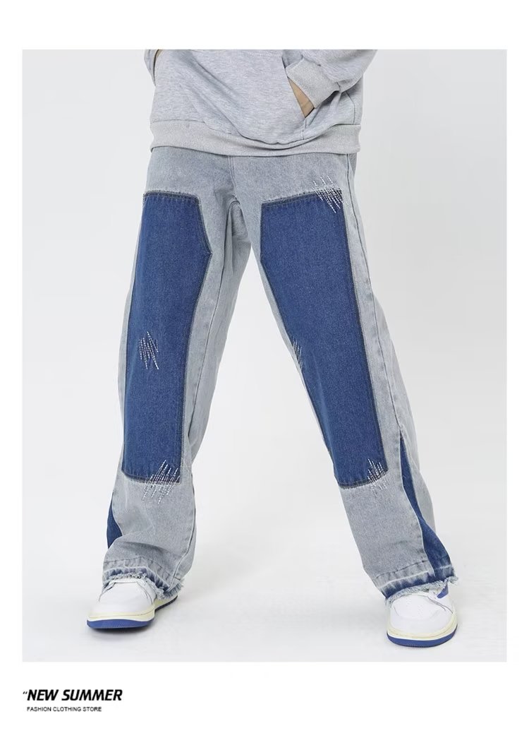 Jean large à blocs de couleurs pour hommes, ample, droit, grande taille, marque tendance, pantalon sarouel rétro japonais, printemps et été_voghion.com