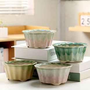 Fleshy Flower Pot Ceramic High Color Value Gradient Petal Glaze Cheap Breathable Simple Creative Personalized Decorative Household