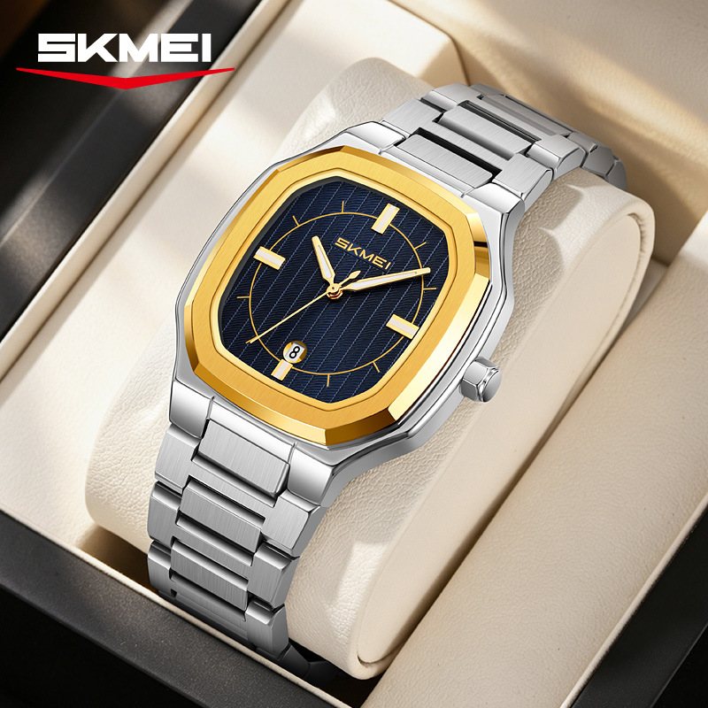 Momento de acero inoxidable oro octogonal reloj de cuarzo calendario impermeable hombre reloj de negocios fábrica de comercio exterior