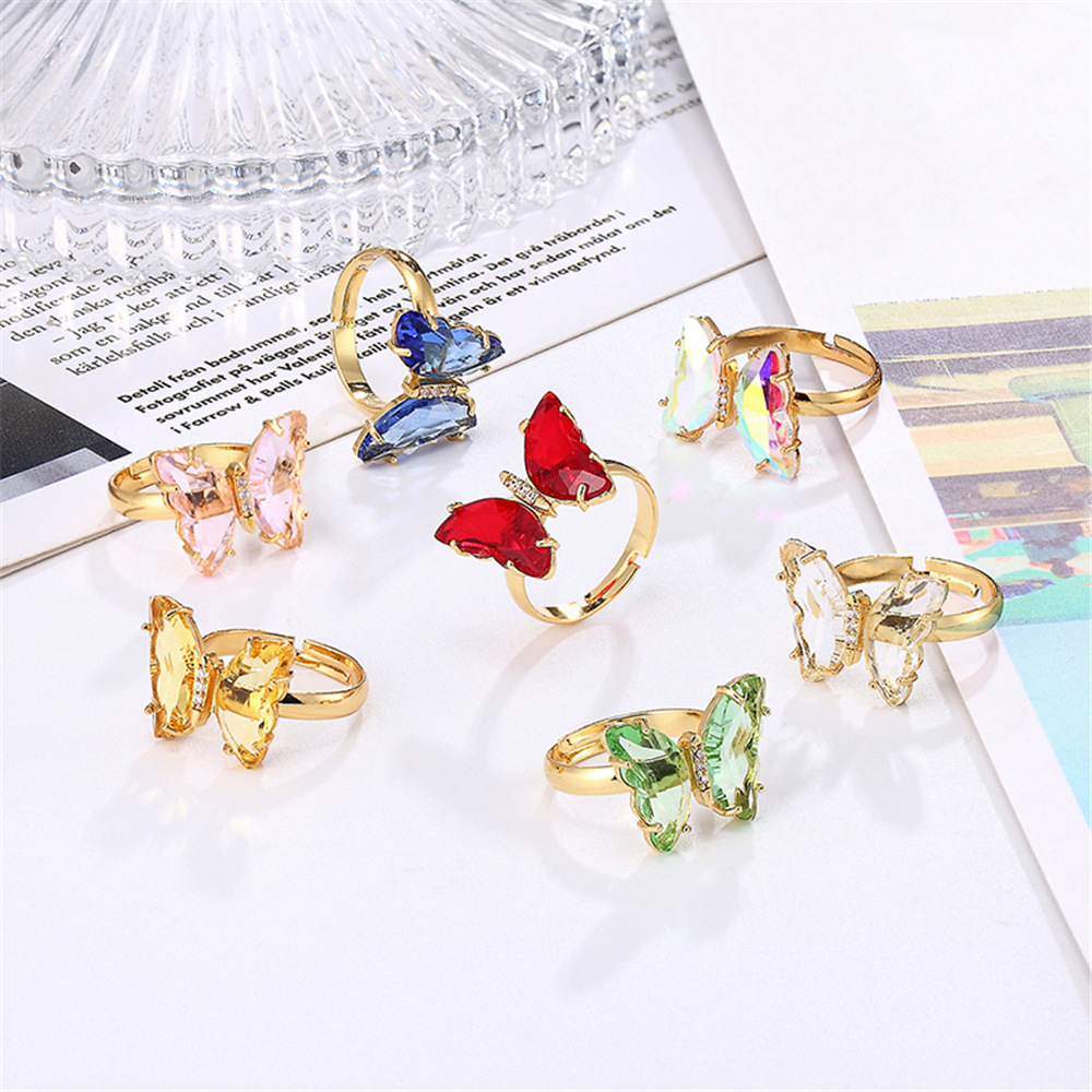 Fashion Simple Style Butterfly Copper Butterfly Zircon Rings