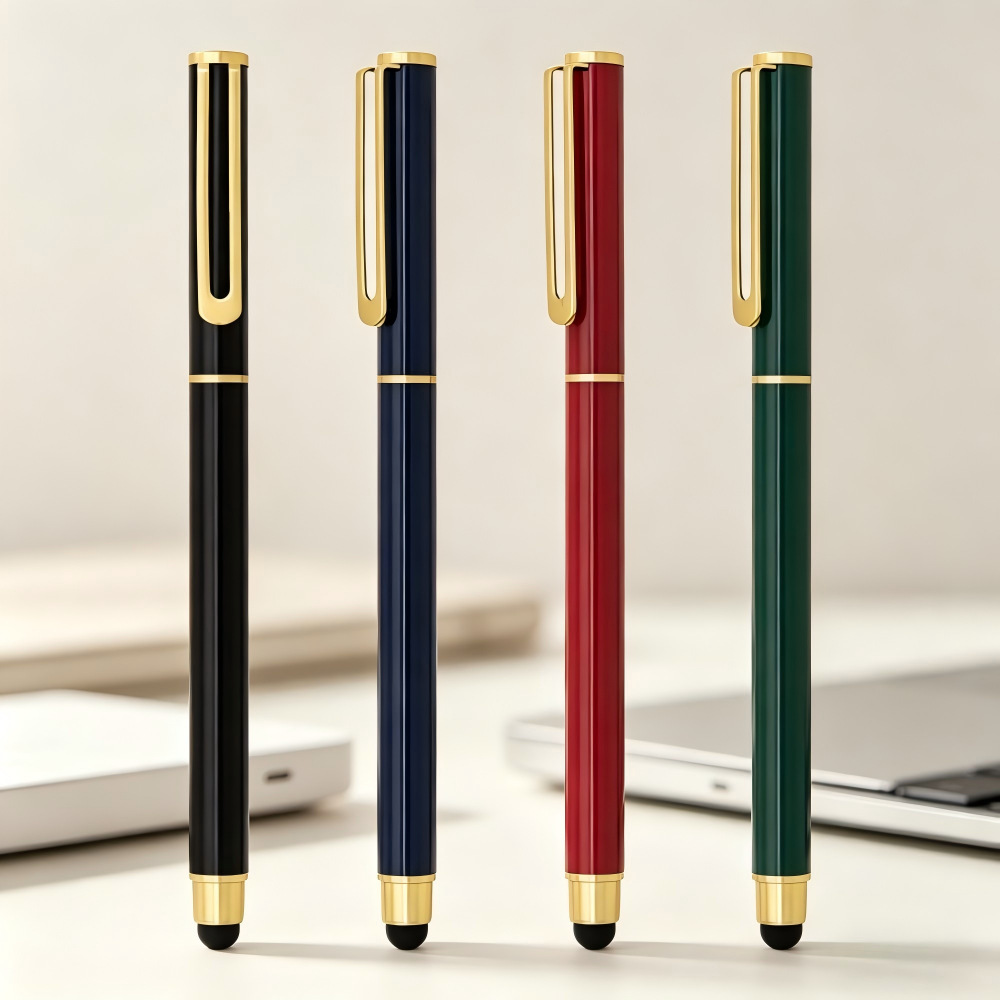 Business gift neutral pen, black ink pen, office stationery, multi-color metal touch screen signature pen with logo and hollow pen clip