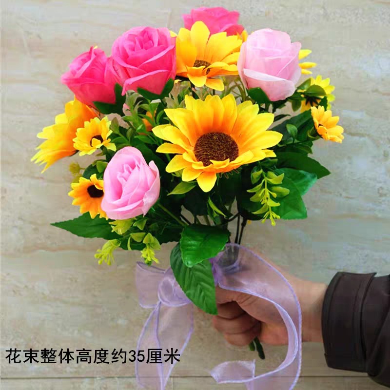 Reunión deportiva, actividades estudiantiles, baile, flores falsas coloridas, flores de plástico, flores de seda, baile, accesorios, ramo de simulación