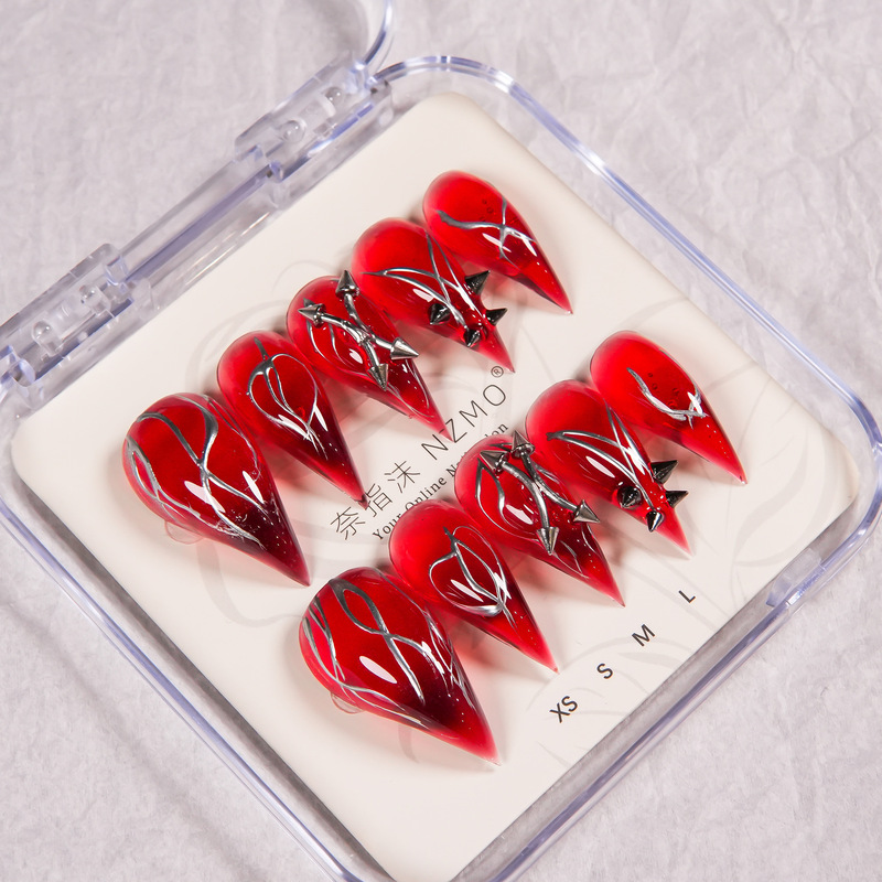 Cross-border European and American red flame dragon claw nail tips, simple translucent hot girl nail stickers, wholesale wearable nails Cross-border European and American red flame dragon claw nail tips, simple translucent hot girl nail stickers, wholesale wearable nails