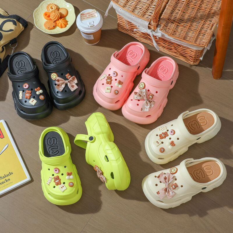 New adult hole shoes cute non-slip deodorant height increasing half slippers two-way breathable platform diy garden shoes