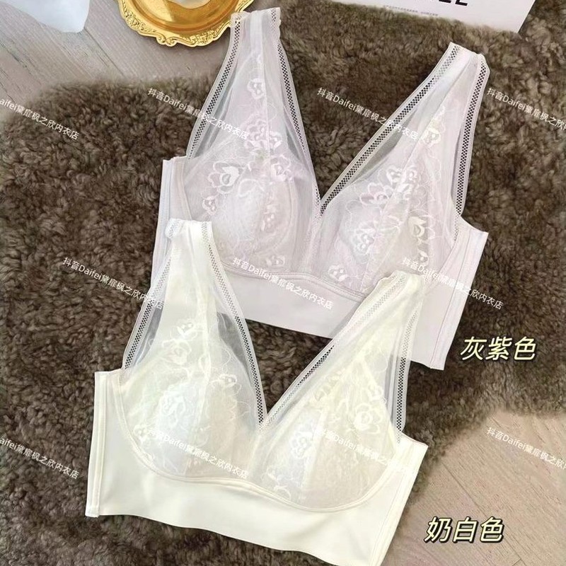 Dai Fei ライト高級薄型通気性レースレディースフレンチクリスタルカップ小さな下着ブラジャーベストコットングレー紫|undefined