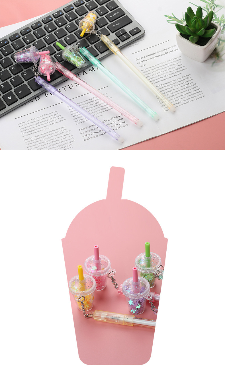 Korean Instagram creative girl heart milk tea cup pendant gel pen simple and cute student practice pen water pen wholesale pic 1