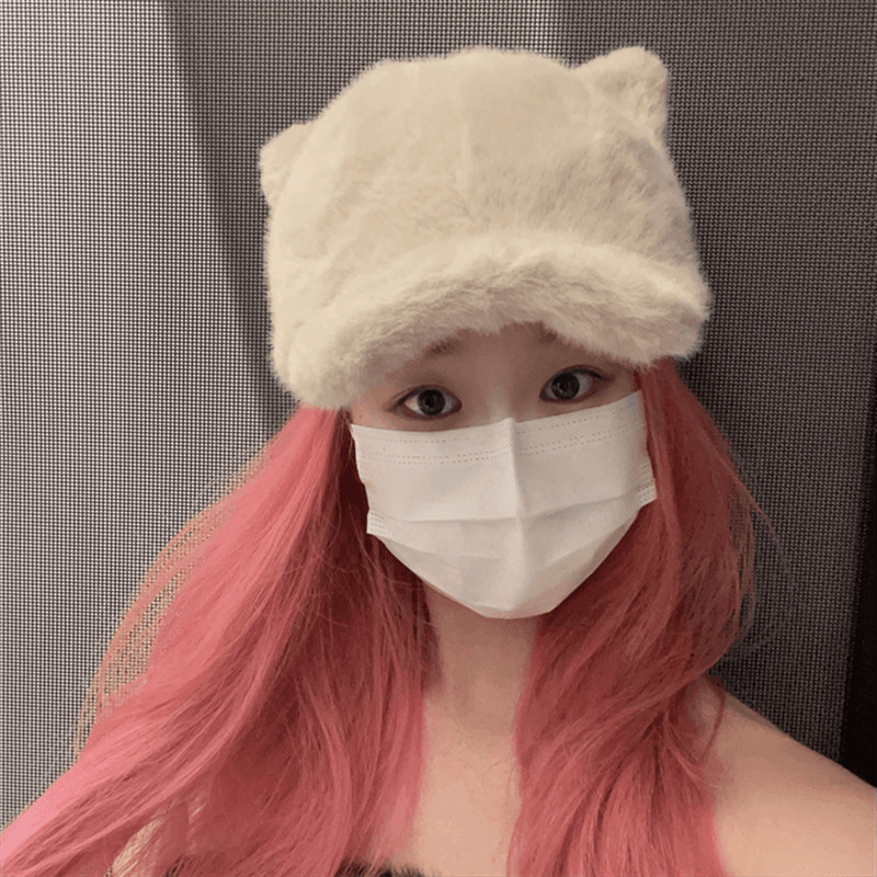 Otoño e invierno gorra de peluche de gato lindo con cola gorra gorra de pato gorra de peluche de invierno mujer gorra de peluche de invierno fría gorra de calor