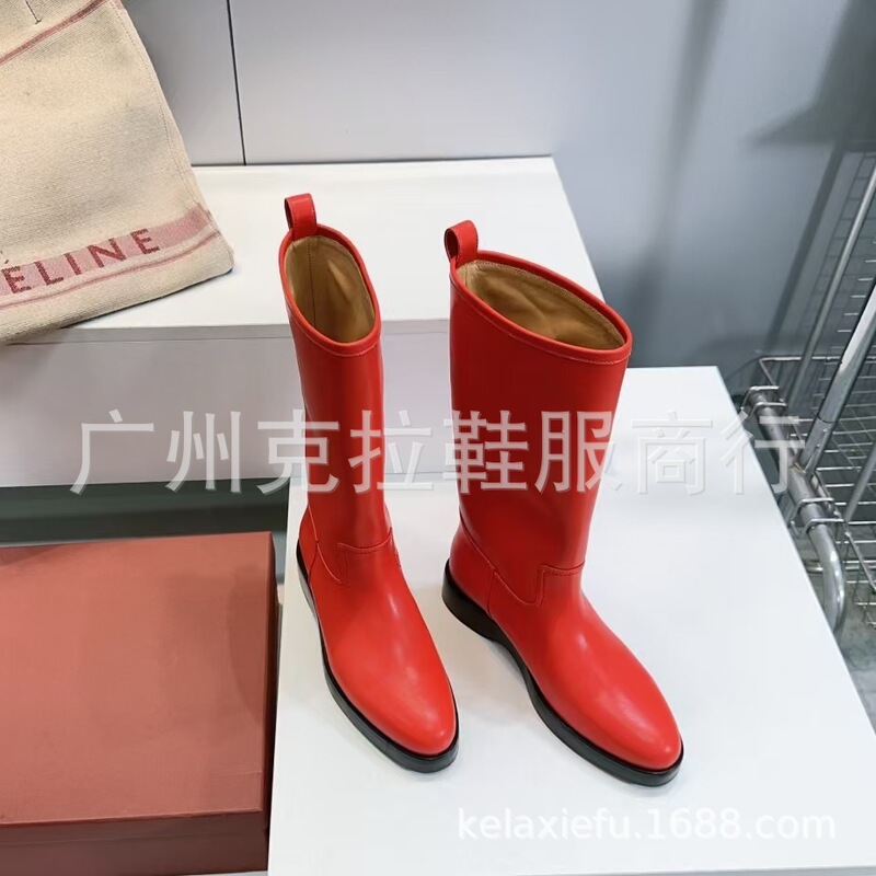 高端2025秋冬真皮圆头英伦复古厚底高筒骑士靴马丁靴不过膝长靴女|undefined