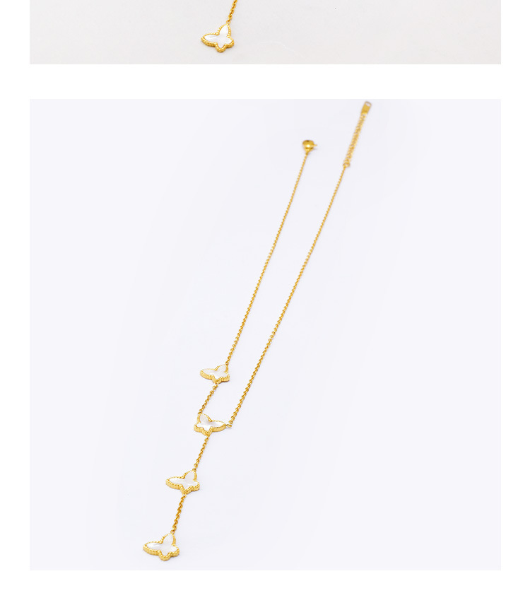 Fashion Butterfly Titanium Steel Inlay Artificial Pearls Shell Bracelets Necklace