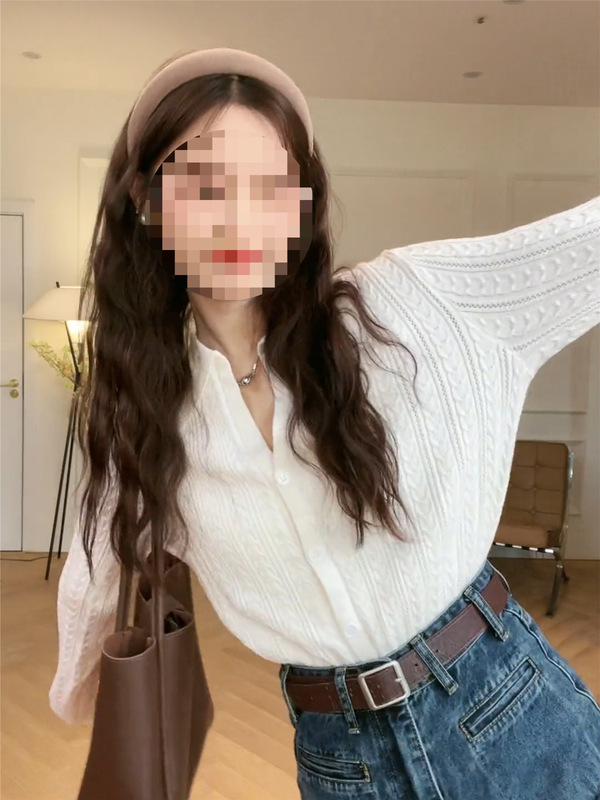 韩系早秋白色polo领针织上衣女2025秋季新款小众设计感内搭打底衫|undefined