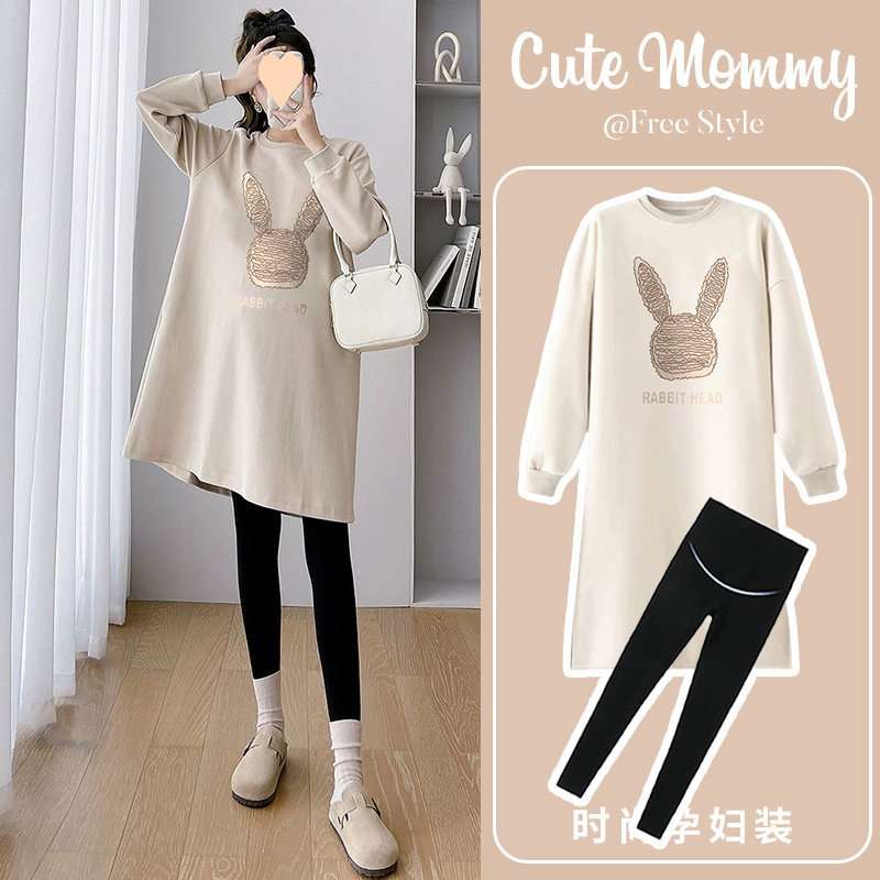 임산부 가을 드레스 패셔너블 엄마 2025 슈트 가을 중간 길이 상의 스웨터 스커트 투피스 슈트