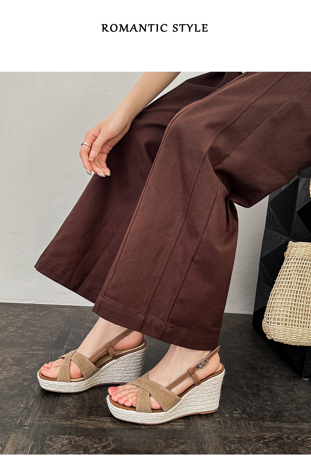 Sandal cao gót nữ đế xuồng phong cách Pháp, quai chéo đan, gót 9 cm — màu đen, màu mơ chi tiết 9