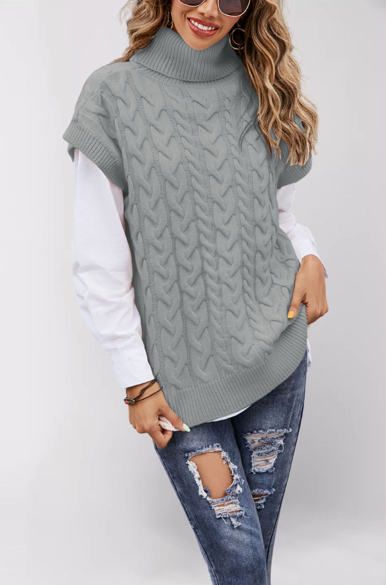 Suéter de punto sin mangas con cuello alto y cordones, estilo holgado, para mujer, moda transfronteriza de comercio exterior Amazon, otoño-invierno 2026 image 7