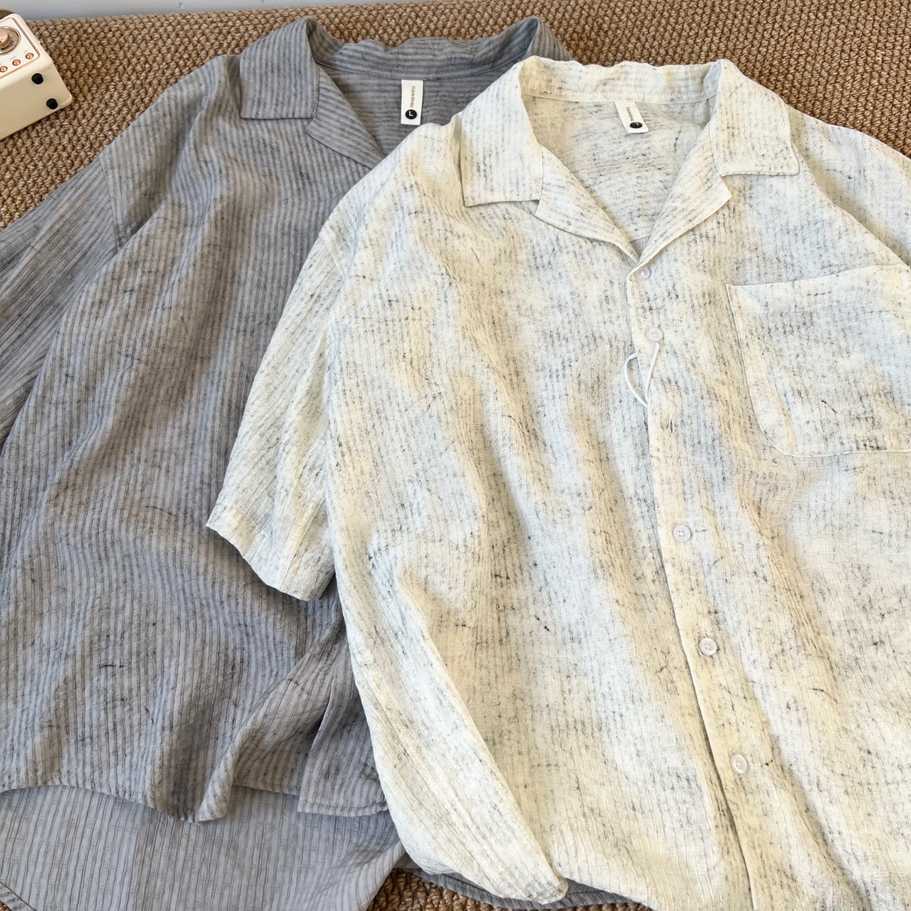 Neues Herrenhemd mit kubanischem Kragen, Batikmuster, Sommer 2025 – Lässig, Unisex, Kurzarm_voghion.com