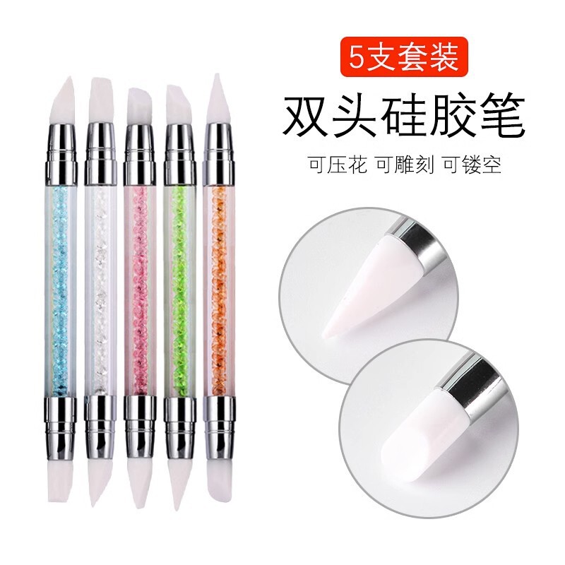 Double-Ended Silicone Pen for Nail Technicians, Carving Press Stick, Magic Mirror Powder, Nail Art Materials, Press-On Nail Set, Carving Gel