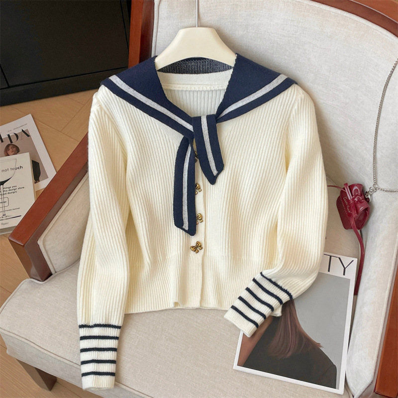 欧美V领甜美风 蝴蝶扣针织毛衣女2025冬季新款修身显瘦减龄上衣潮|undefined