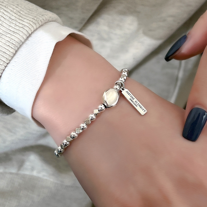 S Pure Fragmented Silver Bracelet Women's Minimalist and Impossible Design Letter Rectangular Card Strap Wearing_voghion.com