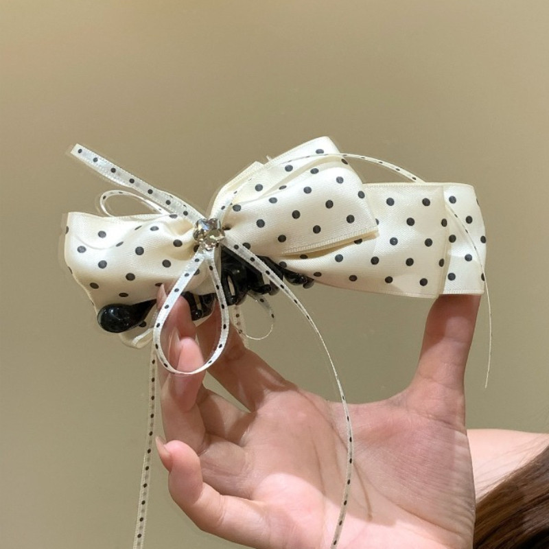 1# beige polka dot banana clip (approx. 13cm) & bow (approx. 16cm)