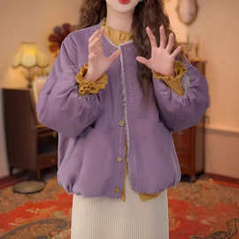 韩系风仿羊羔毛双面穿短款棉服女2025冬季新款加厚园领小个子棉服