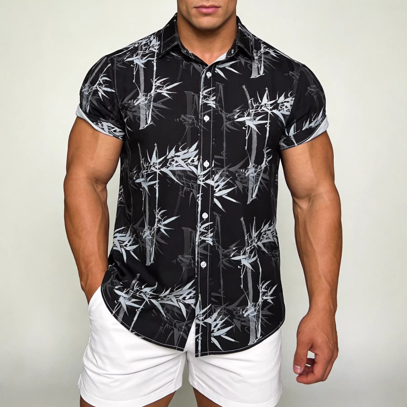 wish2025 Foreign Trade Men's Beach Fashion Big Body Pineapple Pattern Yarn-dyed Men's Short-sleeved Shirt Flower Shirt