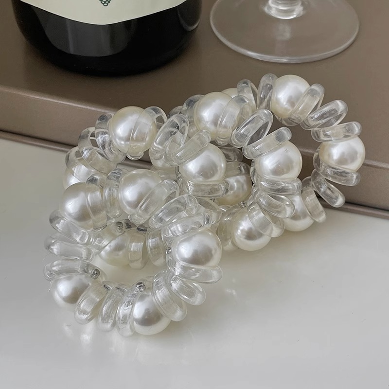 Nueva perla transparente cuerda del pelo de las mujeres simple elegante diadema línea telefónica banda de pelo de alta banda de goma elástica tocado