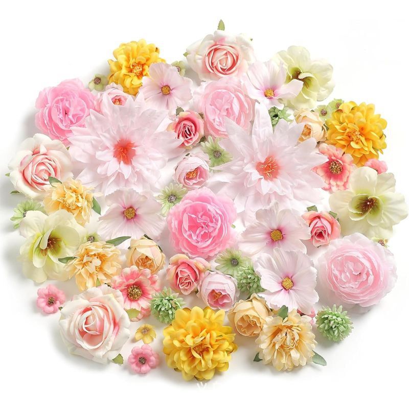 3-10cm artificial flower head DIY material kit, assorted design, multi-color artificial flowers, flower pins, and flower ring accessories