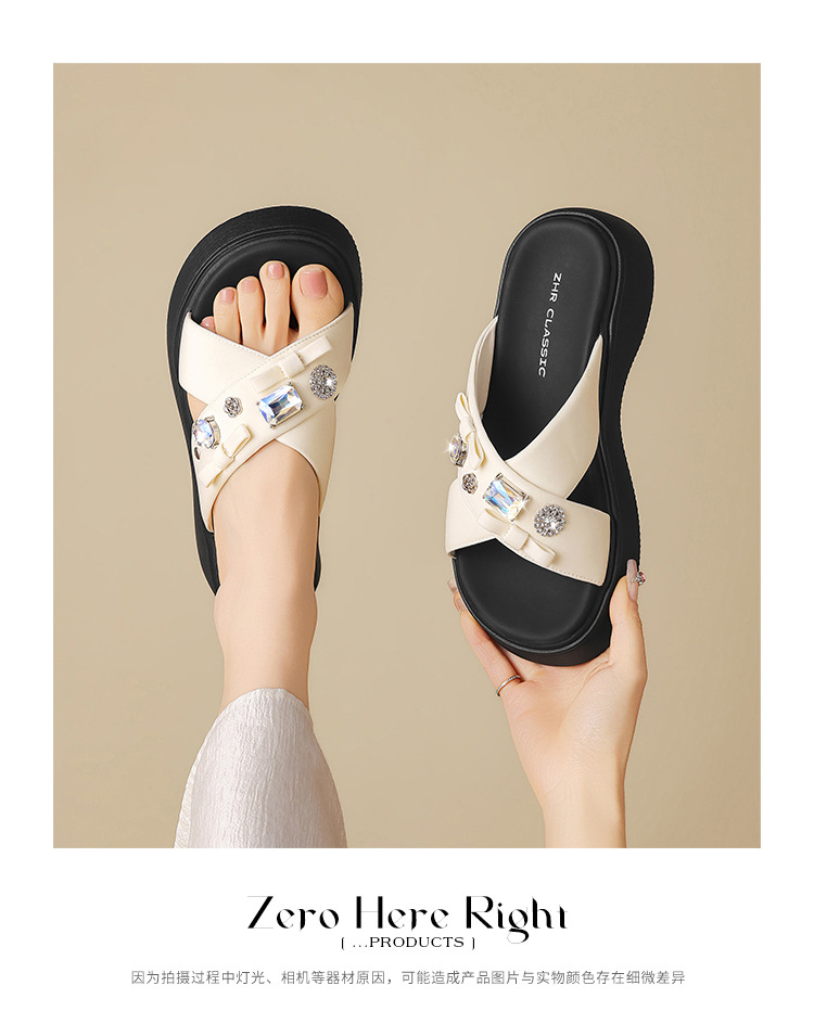 Dép sandal nữ đế dày quai chéo đính đá thoáng khí — KN331 Đen chi tiết 13