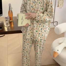 春秋新款纯棉动物狗狗世界长袖长裤睡衣家居服套装