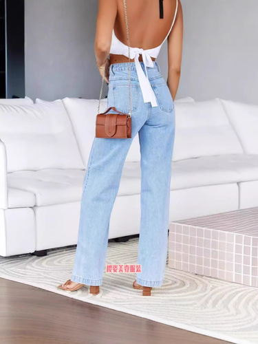Women's Jeans 2025 Best Selling Elastic Wide Leg Straight Leg Pants Fashion Washed Denim