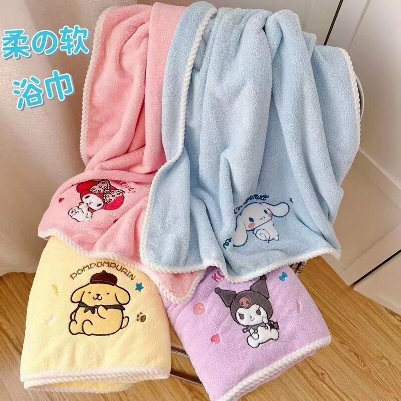 New Coral Velvet Towel, Bath Towel, and Hair Drying Cap Three-Piece Set, Cartoon Coral Velvet, Non-Shedding, Absorbent, Cute, Quick-Drying for Bathing