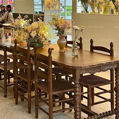 复古南法风实木中古餐桌椅西餐厅奶茶店咖啡厅法式餐饮店桌椅组合